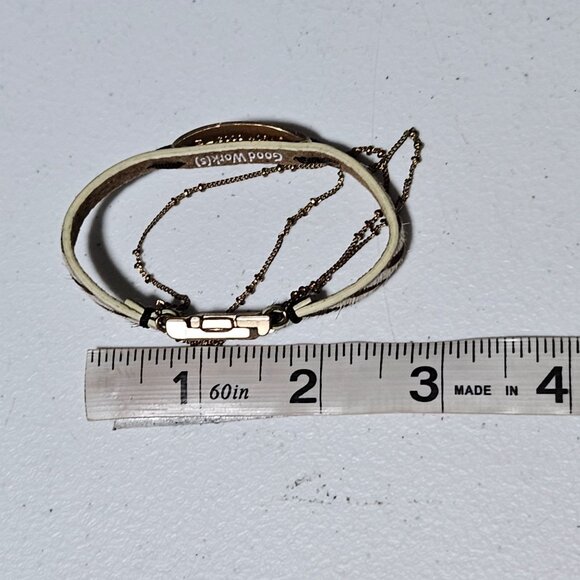 Good Works Walk By Faith Leather Gold Tone Chain Bracelet Engraved Clasp - Picture 7 of 7